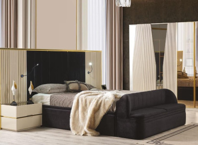 Bedroom Set of 4-piece luxurious Wood Furniture Elegant Wardrobe Bedside table Stool